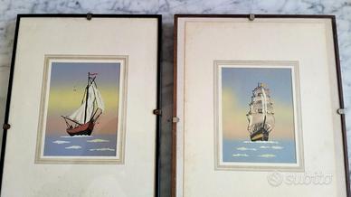 Coppia quadri Vintage "Velieri Marinari" anni '60.