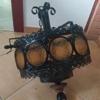 Lampadario in ferro nero e vetro giallo 4 luci