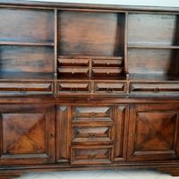 Credenza noce con tavolo e sei sedie Arte Povera 