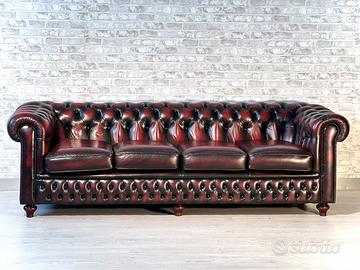 Divano Chesterfield inglese vintage in pelle