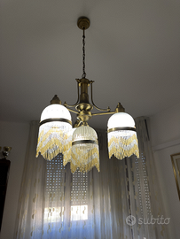 Lampadario Vintage Anni 50/60 in Ottone e Vetro