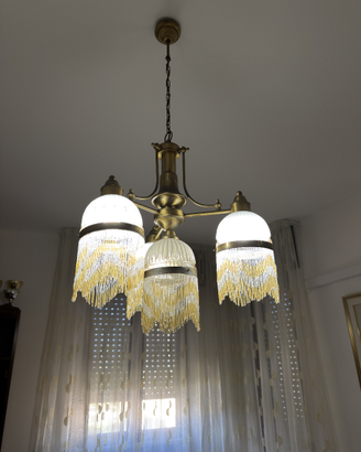 Lampadario Vintage Anni 50/60 in Ottone e Vetro