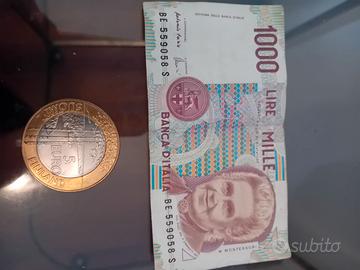 1000 lire e 5 €  in moneta