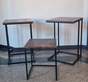 3 tavolini laterali salotto stile industrial