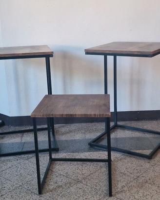 3 tavolini laterali salotto stile industrial