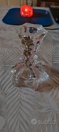 porta candele in cristallo con rosa in argento 
