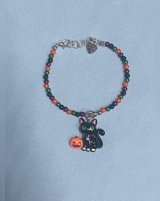 Bracciale Gatto con Zucca Halloween Fatto a Mano