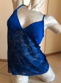 Top canotta Cotonella pizzo blu