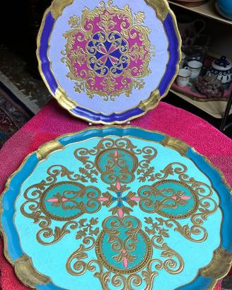 Coppia di Vassoi in legno in Stile Shabby-Chic