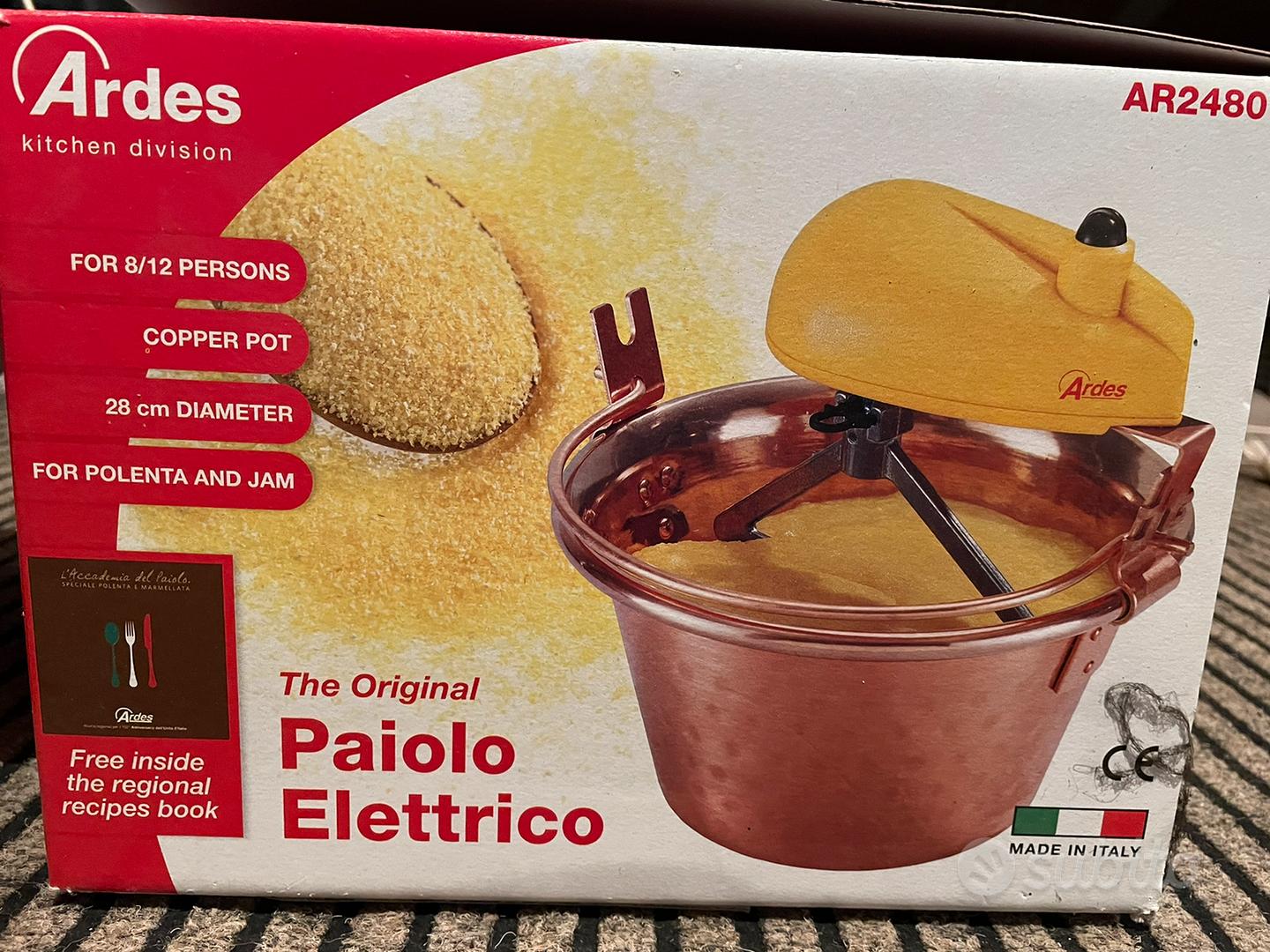 Paiolo in rame con mescolatore elettrico per polenta, marmellate