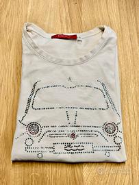 T-shirt Fiat 500 originale bianca con strass tg M