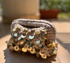 Clutch bag oro dorata con paiettes pailettes