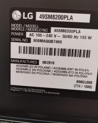 LG 49SM8200PLA 4K NanoCell - per pezzi di ricambio