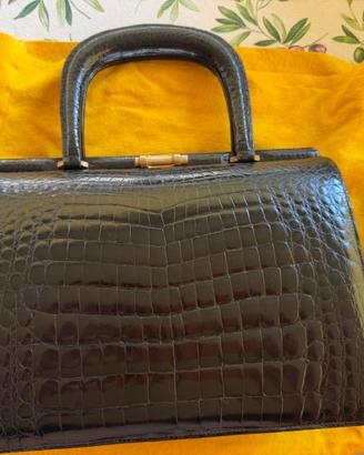 Borsa vintage in vero coccodrilli nera