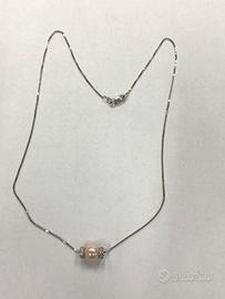 Catenina oro bianco 18kt ciondolo perla brillanti