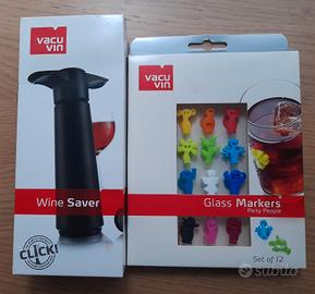 Wine Saver + 12 segnabicchieri divertenti VACU VIN