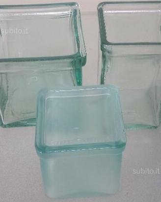 Set 3 vasi d'arredo in vetro, forma rettangolare