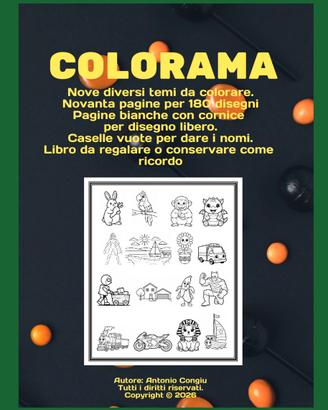 Libro da colorare, adatto dai 3 ai 7 anni.