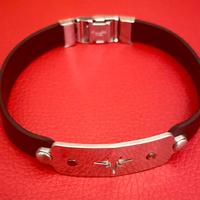 Braccialetto uomo pelle nera stainless steel