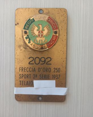 Targhetta REG STORICO BIANCHI FRECCIA D' ORO 1937