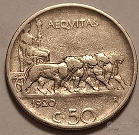 Moneta 50 centesimi Leoni anno 1920