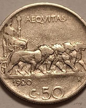 Moneta 50 centesimi Leoni anno 1920