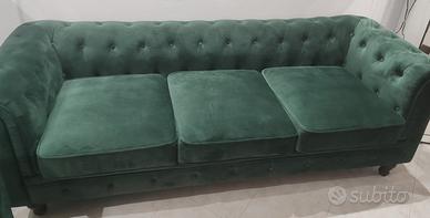 Divano poltrona seminuovo verde scuro chesterfield