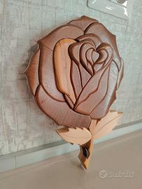 Rosa in Legno Intarsiato a Mano Intarsia Art