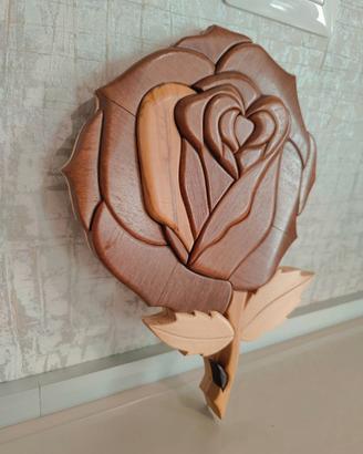 Rosa in Legno Intarsiato a Mano Intarsia Art