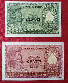 Coppia 50 e 100 lire ITALIA ELMATA QFDS-FDS