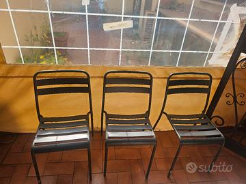 set 3 sedie in legno e paglia o in ferro