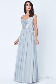 Vestito lungo grigio argento chiffon e paillettes