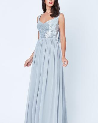 Vestito lungo grigio argento chiffon e paillettes