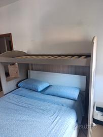 letto singolo a ponte con cassettoni/scala