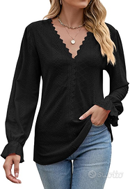 Camicia manica lunga in pizzo con scollo a V