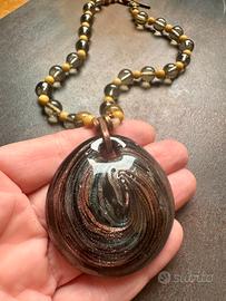 Collana ciondolo e perle vintage vetro di Murano