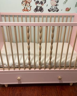 Culla ikea in legno rosa e materasso