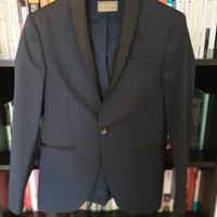 Giacca da smoking blazer blu con collo a scialle