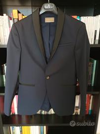 Giacca da smoking blazer blu con collo a scialle