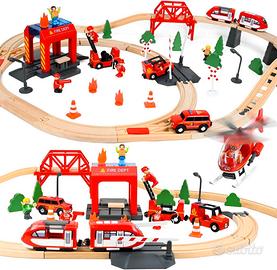 Joellfuner Set 69 Pcs Binari Trenino Legno Elettrc
