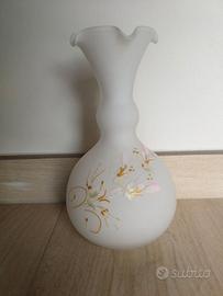 Vaso di vetro dipinto Satinato Bianco Vintage Deco