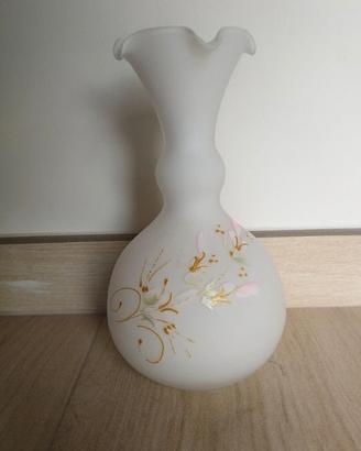 Vaso di vetro dipinto Satinato Bianco Vintage Deco