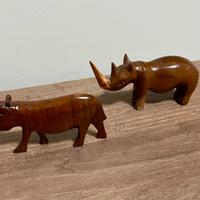 Soprammobili in legno ippopotamo e rinoceronte