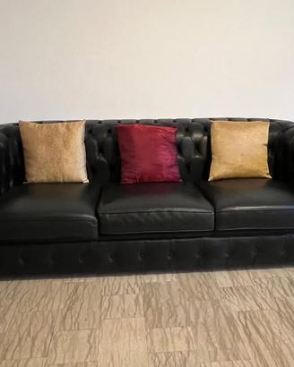 🛋️ Divano Chesterfield 3 Posti in Vera Pelle Nera