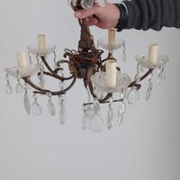 Lampadario ottone  con  gocce di cristallo