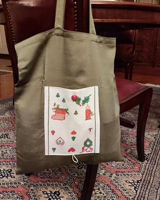 Borsa Natale in tessuto ricamata pieghevole 