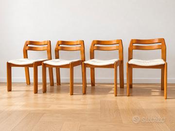 Set 4 sedie Vintage in Noce, Mid-Century, anni ’70
