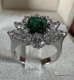 ANELLO ORO 18kt. CON DIAMANTI E SMERALDO ZAMBIA