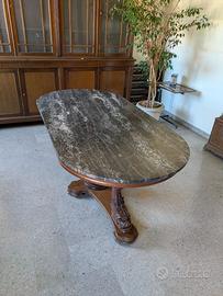 Tavolo Ovale Marmo Grigio Carnico Legno Scolpito