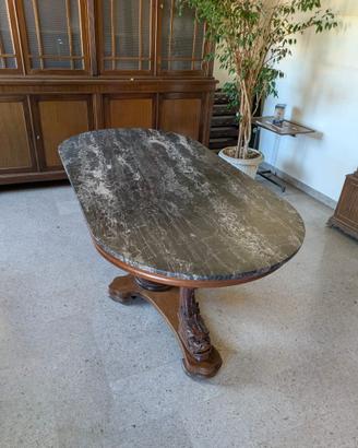 Tavolo Ovale Marmo Grigio Carnico Legno Scolpito